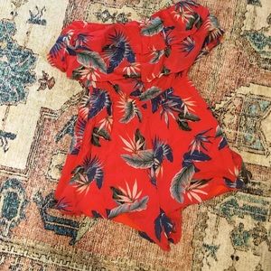 Bershka Feather Print Strapless Romper